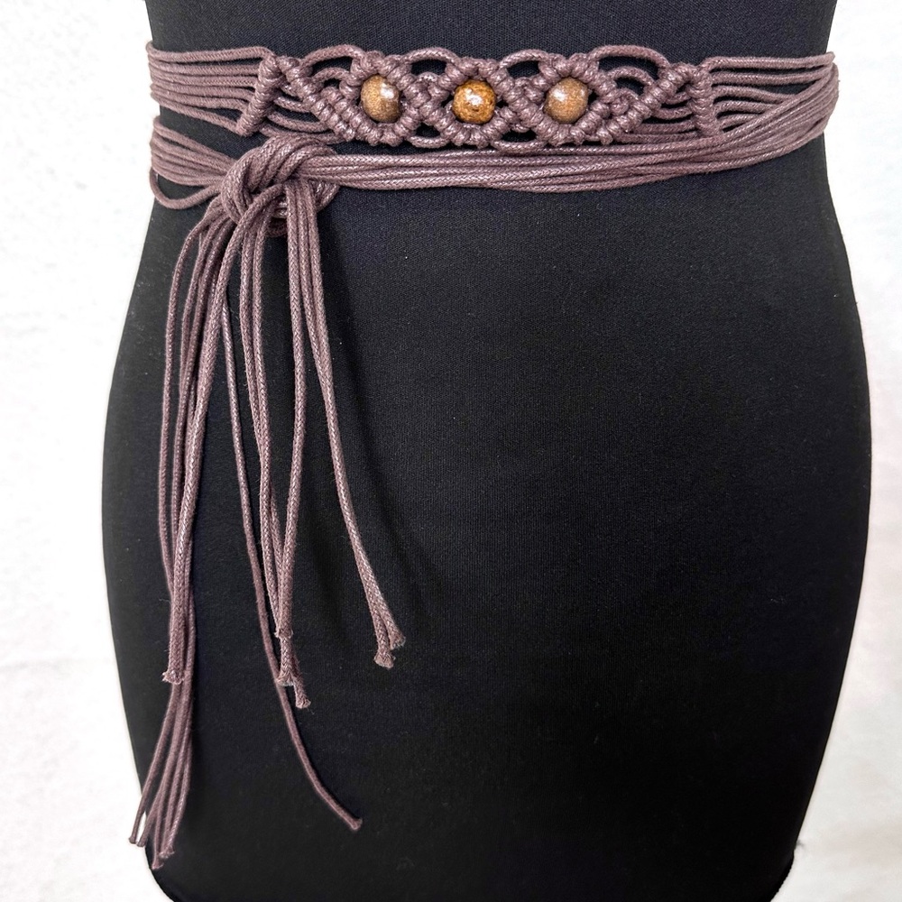 Handmade Macramé Boho Belt w/Wooden Beads Fits XS to XXL